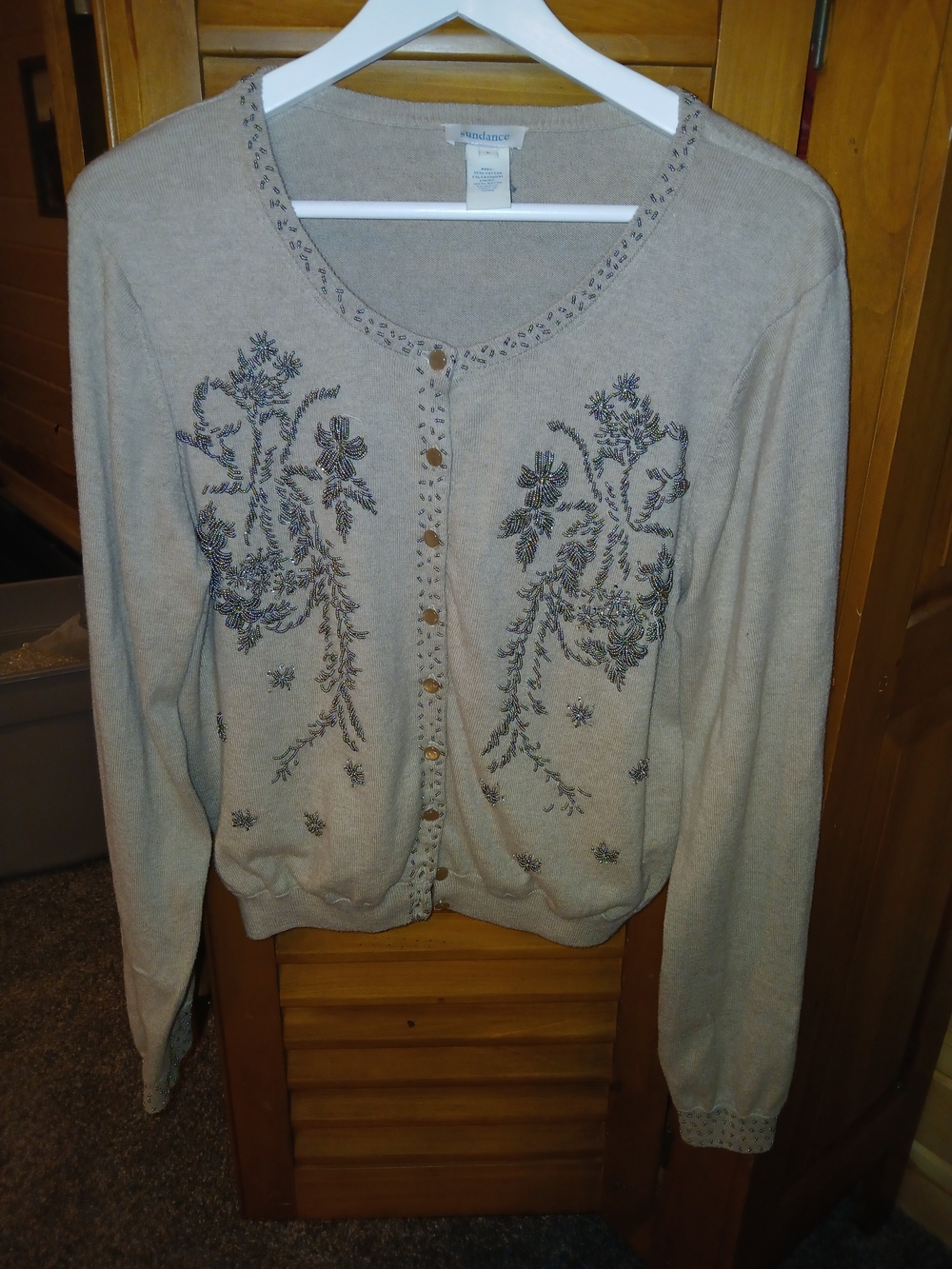Sundance Beige Embellished Floral Cardigan